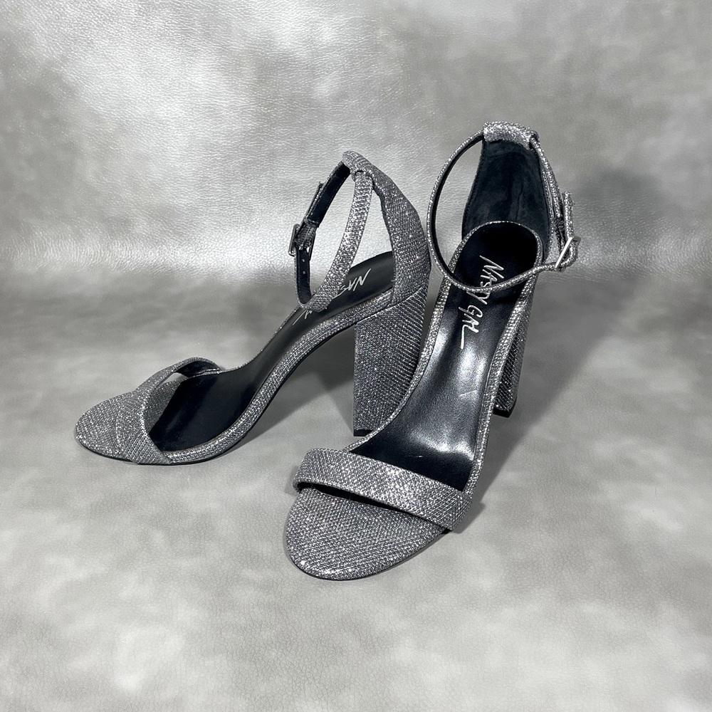 Nasty Gal Metallic Shimmer Chunk Heel Sandals